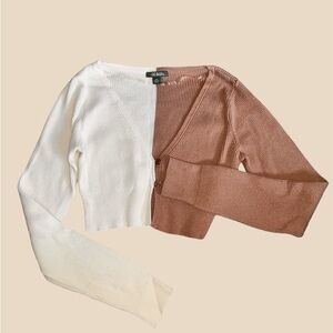 Cream & Tan Cropped Cardigan